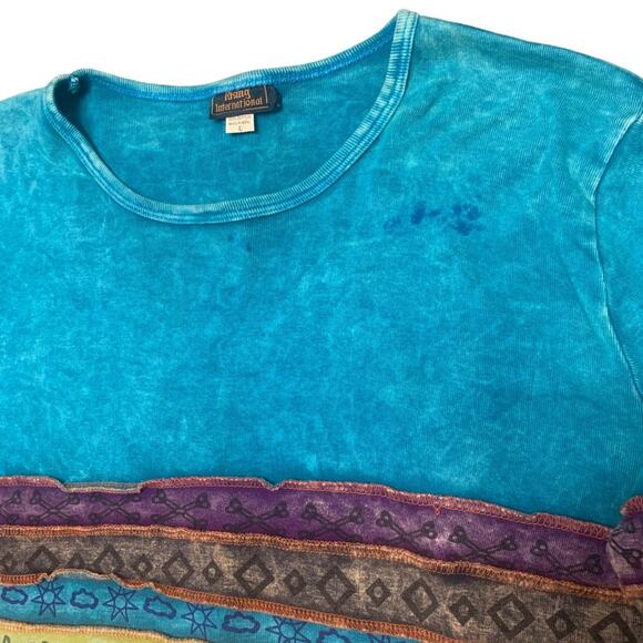 Rare Vintage Boho Colorful Rainbow 🌈 Long sleeve Quality Cotton Size Large - Picture 7 of 9